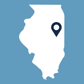 Map of Illinois with a pin indicating the location of Champaign-Urbana.