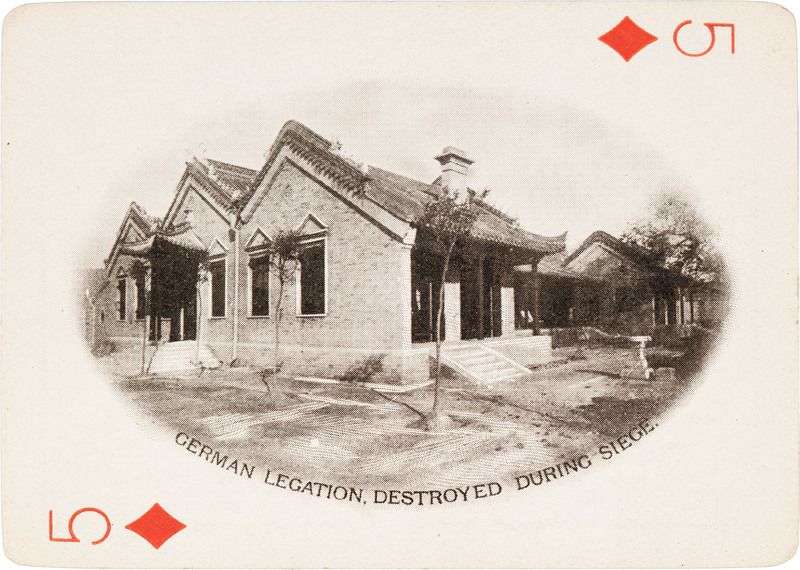 The 5 of diamonds with a picture of the German diplomatic building in Pekin, China