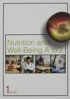 The cover of Nutrition and Wellbeing A-Z including an apple. 