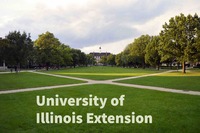 A picture of the University of Illinois quad with the words University of Illinois Extension. 